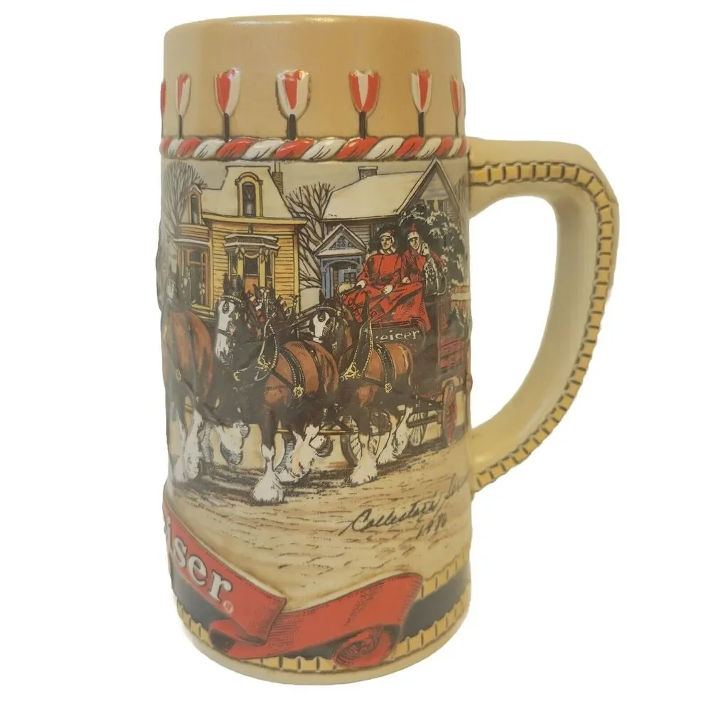1986 BUDWEISER Holiday Beer Stein Mag Clydesdales Ceramarte Made B Series